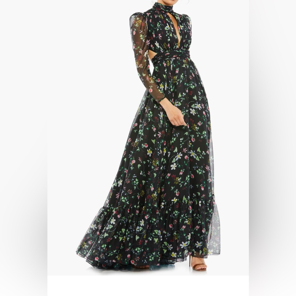 Mac Duggal Black Floral Long Sleeve Dress - Picture 5 of 5